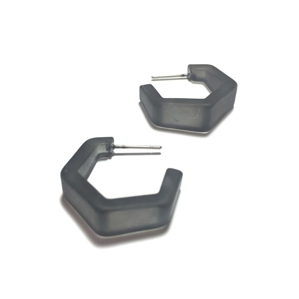 Frosted Vintage Lucite Tapered Hex Hoops Earrings